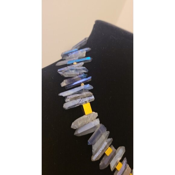 NAKAMOL Anthropology Blue Purple Raw Crystal and Gold Bead Necklace 18"-20.5" - Picture 4 of 9